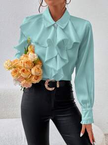 Aveloria Camisa unicolor ribete con fruncido