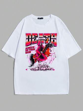 Jena998 Männer T-Shirt mit Skelett & Buchstaben Grafik,