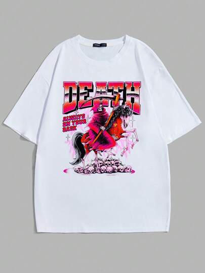 Jena998 Männer T-Shirt mit Skelett & Buchstaben Grafik,