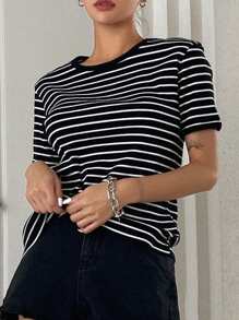 DAZY Camiseta Con Estampado De Rayas - Negro - Ver 4