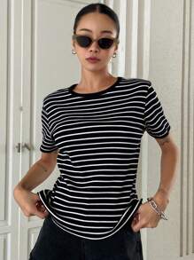 DAZY Camiseta Con Estampado De Rayas - Negro - Ver 5