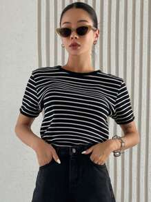 DAZY Camiseta Con Estampado De Rayas - Negro - Ver 6