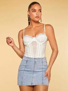 SHEIN BAE 素色後拉鏈牛仔半身裙 - 淺色水洗藍 - 查看 9