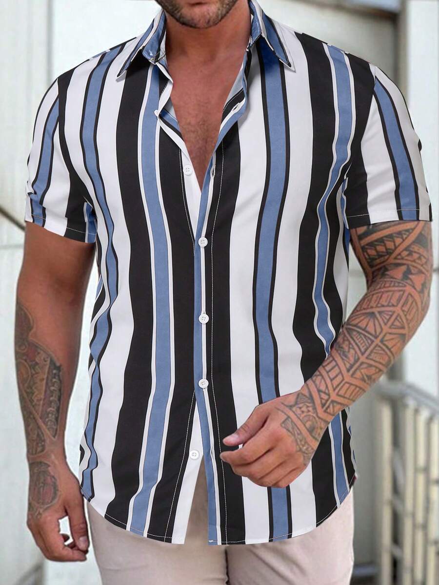 Manfinity Homme Men Striped Print Shirt - Multicolor - View 1