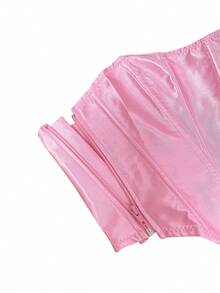 Top bandeau unicolor bajo hanky de espalda abierta con cordón - Rosa - Ver 5