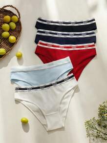 5pack Letter Graphic Tape Waist Contrast Binding Brief - Multicolor - View 2