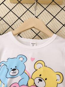 SHEIN Young Girl Cartoon Graphic Tee & Shorts - Multicolor - View 5