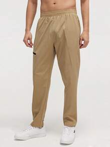 SHEIN Daily&Casual Nam Đồ họa Chữ cái Túi Zip Bên Quần thể thao - Màu Khaki - Xem 2