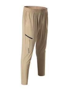 SHEIN Daily&Casual Nam Đồ họa Chữ cái Túi Zip Bên Quần thể thao - Màu Khaki - Xem 3