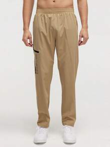 SHEIN Daily&Casual Nam Đồ họa Chữ cái Túi Zip Bên Quần thể thao - Màu Khaki - Xem 4