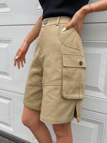 SHEIN Flap Pocket Side Cargo Shorts - Khaki - View 2