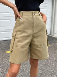 SHEIN Flap Pocket Side Cargo Shorts - Khaki - View 3