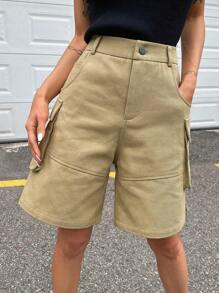 SHEIN Flap Pocket Side Cargo Shorts - Khaki - View 7