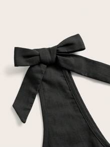 SHEIN Qutie 素色肩部蝴蝶結荷葉邊下擺背心 - 黑色 - 查看 4