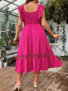 SHEIN Clasi 大碼前繫帶荷葉邊荷葉邊連衣裙 - 玫紅色 - 查看 2