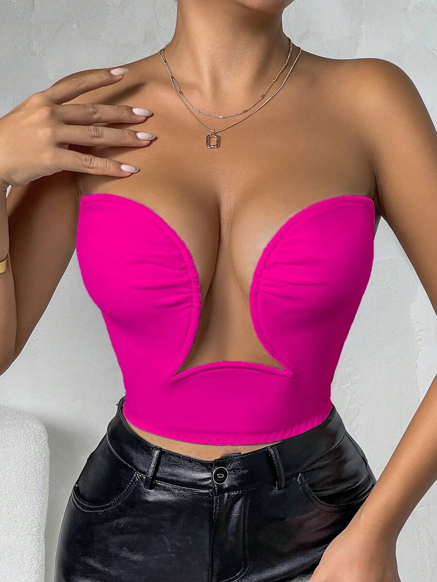 SHEIN Allurite Chất rắn Ống ngọn - Màu Hồng Tươi - Xem 1