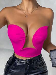 SHEIN Allurite Chất rắn Ống ngọn - Màu Hồng Tươi - Xem 4