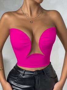SHEIN Allurite Chất rắn Ống ngọn - Màu Hồng Tươi - Xem 5