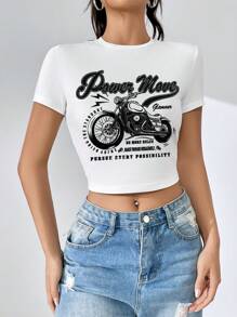 SHEIN Coolane Áo thun nữ Đồ họa Lá thư Giải trí - trắng - Xem 1