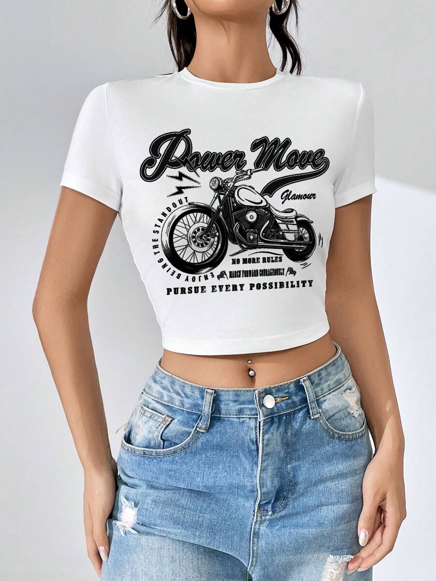 SHEIN Coolane Áo thun nữ Đồ họa Lá thư Giải trí - trắng - Xem 1