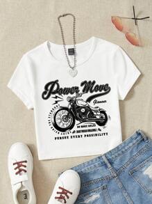 SHEIN Coolane Áo thun nữ Đồ họa Lá thư Giải trí - trắng - Xem 5
