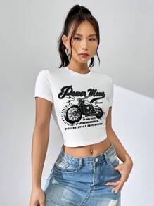 SHEIN Coolane Áo thun nữ Đồ họa Lá thư Giải trí - trắng - Xem 6