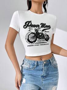 SHEIN Coolane Áo thun nữ Đồ họa Lá thư Giải trí - trắng - Xem 8