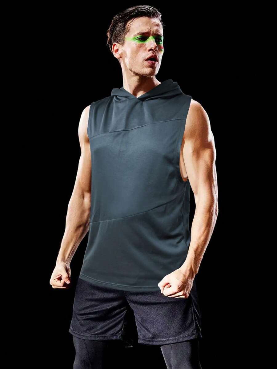 Manfinity Sport Corelite 男士素色連帽運動背心 - 深灰色 - 查看 1