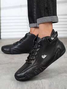 運動板鞋適合男士,字母圖案前綁帶運動鞋