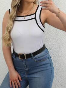 SHEIN Essnce Plus Contrast Binding Tank Top - Black and White - View 1