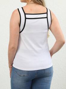 SHEIN Essnce Plus Contrast Binding Tank Top - Black and White - View 2