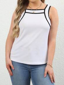 SHEIN Essnce Plus Contrast Binding Tank Top - Black and White - View 4