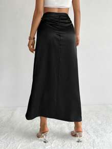 RueChic Solid Knot Side Wrap Skirt - Black - View 2