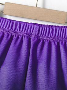 SHEIN 男小童字母圖案漸層撞色滾邊籃球球衣套裝