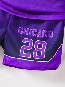 SHEIN 男小童字母圖案漸層撞色滾邊籃球球衣套裝