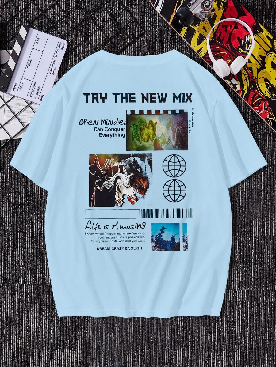 Manfinity RebelGame Men Slogan Graphic Tee - Baby Blue - View 1