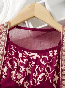 SHEIN 女小童植物圖案吊帶洋裝&蕾絲織帶網紗外套