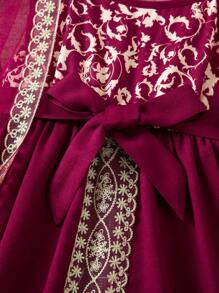 SHEIN 女小童植物圖案吊帶洋裝&蕾絲織帶網紗外套