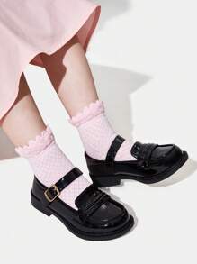 女孩搭扣裝飾學院瑪麗珍平底鞋適用於戶外