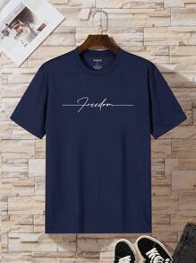 Men Letter Graphic Tee - Navy Blue - View 1