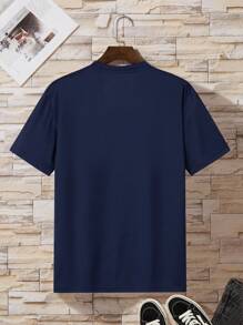 Men Letter Graphic Tee - Navy Blue - View 2