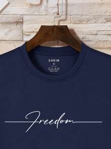 Men Letter Graphic Tee - Navy Blue - View 3