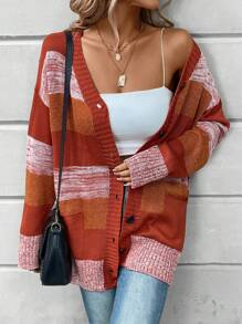 SHEIN LUNE Colour Block Drop Shoulder Pocket Patched Cardigan - Multicolor - View 1