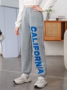 SHEIN 女大童字母圖案斜口袋衛褲 - 淺灰色 - 查看 3