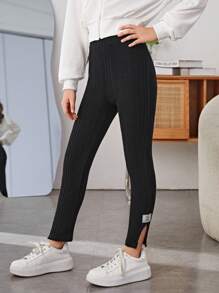 SHEIN Ragazza Tween Leggings toppa con lettera orlo a fessura