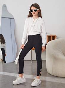 SHEIN Ragazza Tween Leggings toppa con lettera orlo a fessura