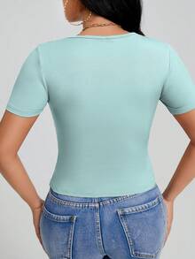 SHEIN SXY Solid Ruched Front Tee - Mint Blue - View 2