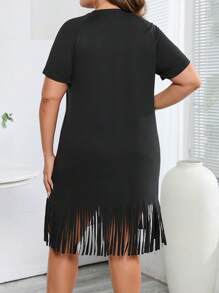 SHEIN Essnce Hơn Fringe Hem Váy áo thun - màu đen - Xem 2