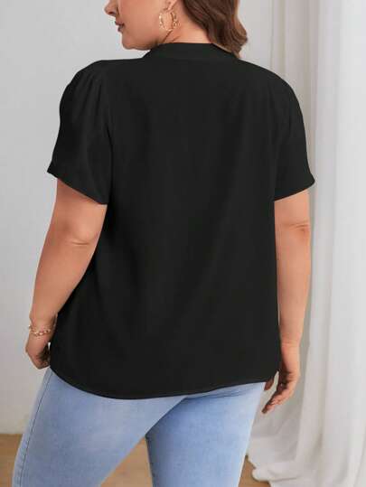 SHEIN Privé Talla grande Blusa de cuello notch de manga farol