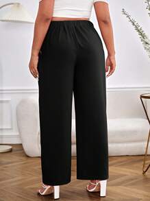 SHEIN Essnce Plus Solid Slant Pocket Straight Leg Trousers - Black - View 2